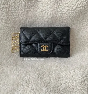 Auth Chanel Classic Black Caviar 6 Ring Key Holder W/ Gold Hdw • £930.08