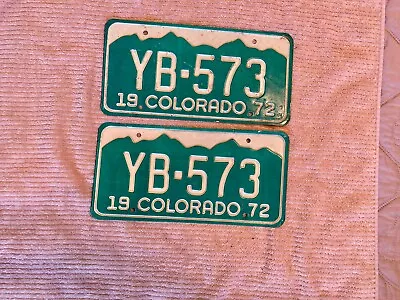 1972 Colorado License Plate Number Tag   PAIR   Vintage   YB-573  • $13.50