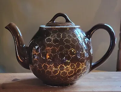 HALL FRENCH BROWN W/ GOLD FLOWER  5-CUP TEAPOT HALL (Marked) • $24.25