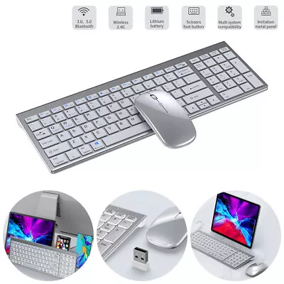 2.4G Wireless Keyboard And Mouse Combo Set Slim For PC Laptop Desktop Apple Mac • £21.20