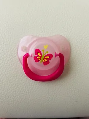 Magnetic Dummy / Soother For Reborn Doll ~ PINK BUTTERFLY With Yellow Love Heart • £5.49