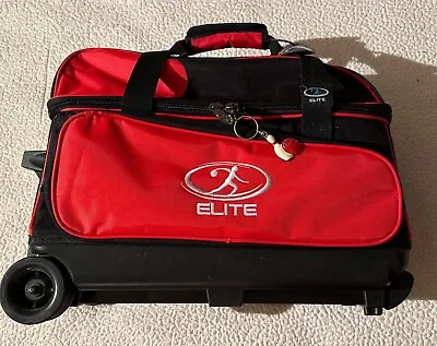 Double Roller 2 Ball Bowling Bag With Wheels Large Top Pocket Red • $59.99