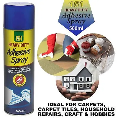 Adhesive Spray Carpet Glue Heavy Duty Mount Tape DIY Crafting Upholstery 500ml • £6.39