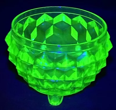 Vintage Uranium Glow Jeannette Cubist Cube Depression Glass Footed Dish No Lid • $28.98