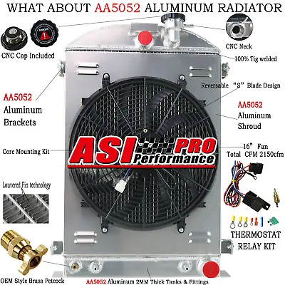 4 ROW Radiator+Shroud Fan+Relay For 30-32 Ford Model A Hot Rod Chevy 350 • $262.65