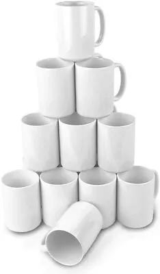 White Sublimation Blank Ceramic Coffee Tea Mugs (15 Oz. - 6 Case White) • $26.98