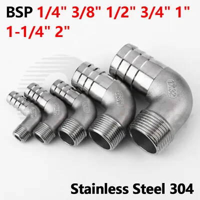 £4.02 • Buy BSP Stainless Steel 304 Hose Tail Elbow 90 Male Thread Barb Connector 1/4  To 2 