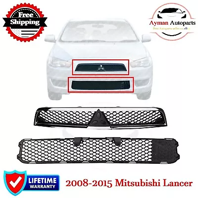 New Frnt Bumper Upper Lower Grille For 2008-2015 Mitsubishi Lancer Chrome &Black • $90.81