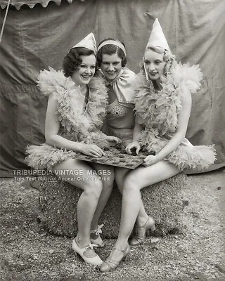 $11.95 • Buy Vintage 1935 Photo Cute Circus Performer Girls Playing Checkers Ballerina Outfit