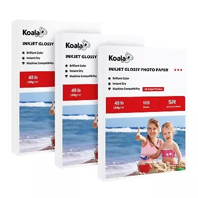 300 Sheets Koala Premium Photo Paper 5x7 Glossy 48lb 180g Inkjet Epson HP Canon • $21.99