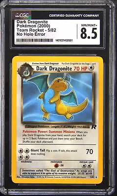 2000 Team Rocket 5 Dark Dragonite No Holo Error Rare Pokemon TCG Card CGC 8.5 • $750