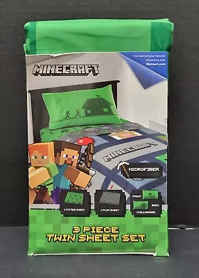 MINECRAFT 3 Piece Microfiber Twin Bedding Sheet Set Pillowcase NEW! • $19.99