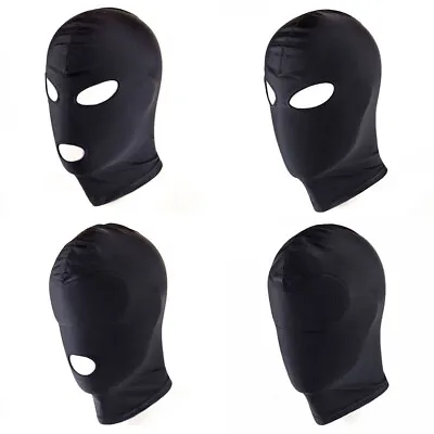 Black Spandex Full Hood Face Head Cover Role Play Sexy Unisex Mask Slave Costume • $9.99