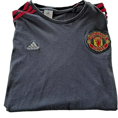 Adidas Manchester United T Shirt Youth L Black Red Crew 100% Cotton Short Sleeve • $11.01