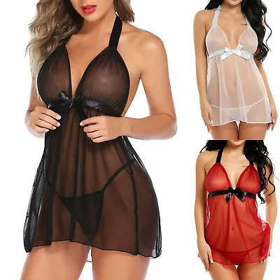 Lingerie For Women Lace Chemise Negligees Sexy Exotic Nightgowns Halter • £4.79