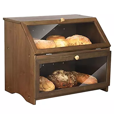 HOMEKOKO Double Layer Large Bread Box For Kitchen Counter Wooden Large Capacity • $51.01
