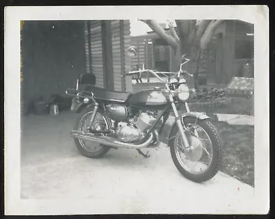 FOUND PHOTO Still Life Of Suzuki 350 Twin Motorcycle B&W Snapshot VTG • $5.99