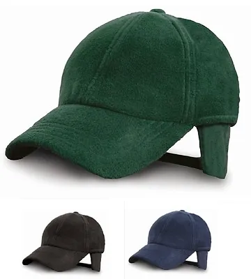 GREEN BLACK Or BLUE Fleece Low Profile Baseball Cap Hat With Foldable Earflaps • $30.78