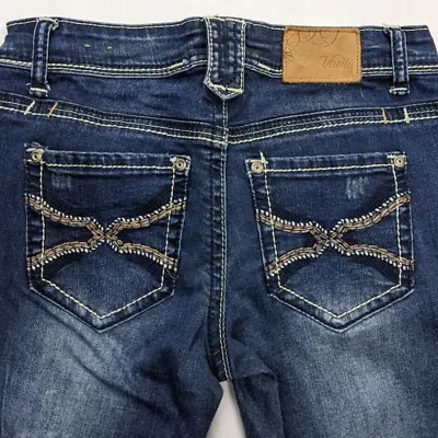 Vanity Premium Womens Size 27 (4) Blue Jean Skinny Low Rise Thick Stitch Embroid • $14.94