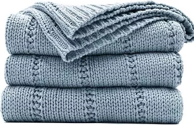 RECYCO Cable Knit Throw Blanket For Sofa Chair Couch Bed Sofa Throw Bed Throw • £39.99