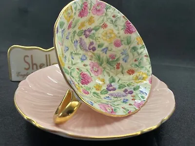 Shelley  Countryside Chintz  Footed Oleander  Cup And  Saucer  # 13700! • $285