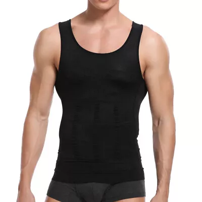 Men's Compression Vest T-Shirt Moobs Slimming Tummy Control Body Shaper Tops FAN • £13.99
