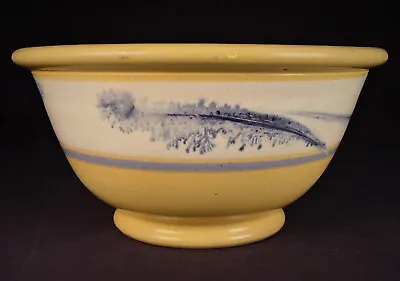 Rare Antique American Jeffords Blue 8 ½” Mochaware Bowl Yellow Ware Mocha Mint • $475