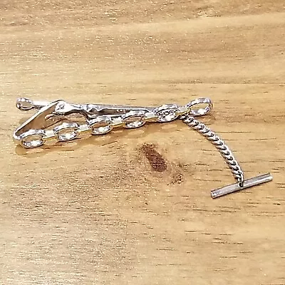 Tie Clip Bar Clasp Silver Tone Circle Round See Thru With Chain D Jeweler Mark • $4.45