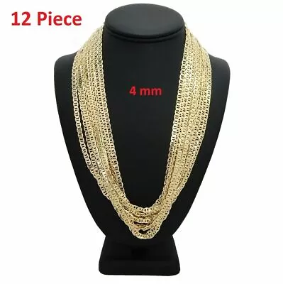 12 Piece Mariner Link Chain Necklace 4mm 20  24  Gold Plated Wholesale Lot • $47.99