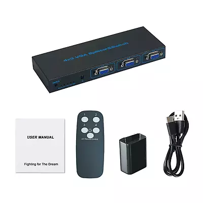 4x3 VGA Switcher 4 In 3 Out Video Splitter Box 4 Port VGA Switch High Quality • $26.68