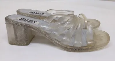 JELLISY 8.5 - 9 Sandals Vtg 90s Jelly Jellies  Clear Silver Glitter Sparkles • $30