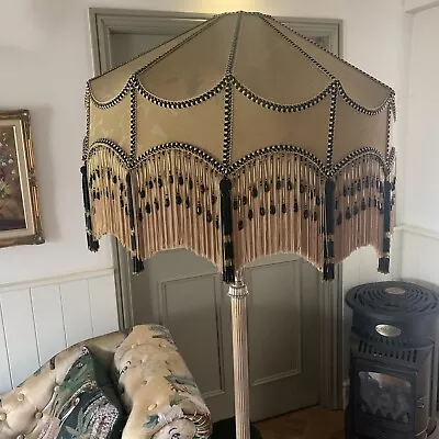 Magnificent Gold Damask Black Beaded Tassels Vintage Downton Style Lampshade 23” • £325