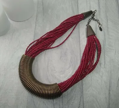 Red Beaded Collar Necklace Accessorize Chunky Egyptian Tribal Statement Preloved • £7.49