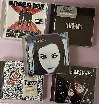 Rock Emo PopPunk CD Bundle X5 Evanescence Green Day My Chemical Romance Nirvana • £10