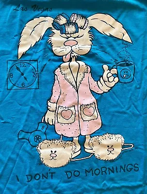 Vtg 1988 One Size I Don’t Do Mornings Las Vegas Rabbit W Rollers Night Shirt USA • $13.89