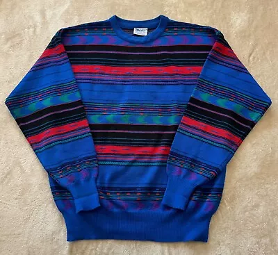 Meister Mens Sweater Blue Fair Isle Wool Long Sleeve Knit Pullover Size XLarge • $23.39