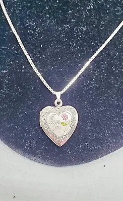  I Love You  Tri Color W/ Rose Sterling Silver 925 Heart Locket - 20  Necklace  • $49