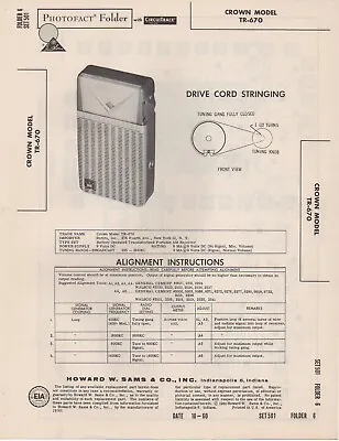 $10.99 • Buy 1960 Crown Tr-670 Radio Service Manual Photofact Schematic Transistor Diagram 