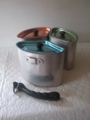 Vintage Saucepan Set Triangular Anodised Lids Camping Caravan • $50