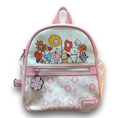 BT21 Flowers Pink & Cream Mini Backpack With Characters Flower Zipper Pull • $34