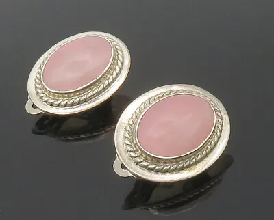 AIS MEXICO 925 Silver - Vintage Cabochon Rose Quartz Non Pierce Earrings- EG8689 • $84.51