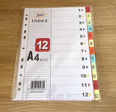 £2.52 • Buy 1-12 Numbered Card Index File Dividers A4 Multi Coloured 12 Part Hole Punched