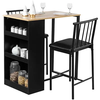 $219.95 • Buy 3 Piece Counter Height Pub Dining Set Kitchen Table & Chairs W/ Storage Natural