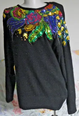 IB Diffusion Sweater Black M Medium 1990 Silk Blend Embellishd Vintage Hong Kong • $29.99
