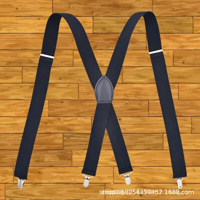 Men's Adjustable Suspenders Elastic X-Shaped Braces Clips Pants Brace Solid TBN • $5.95