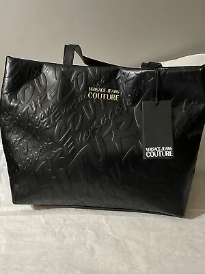 Black Versace Jeans Logo Embossed Tote Bag • $185