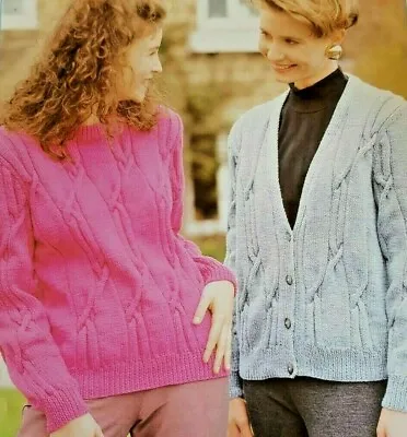 KNITTING PATTERN WOMENS LADIES CABLE JUMPER CARDIGAN DK Pattern 32 - 44 - 143A • £2.15