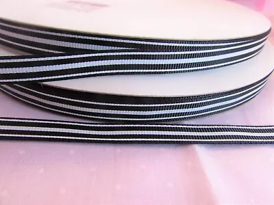 £2.50 • Buy 9mm Ribbon Black & White Horizontal Stripe Double Sided Ribbon Grosgrain