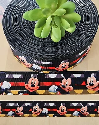 7/8 & 1.5  (1 YD) Mickey Mouse Grosgrain Ribbon Disney Hair Bow Lanyard Ribbon • $1.20