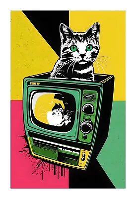 1950s Cat TV - A Mid Century Modern Atomic Age TV With A Cat TVC7 • $24.99